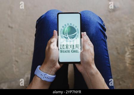 Dans cette illustration photo, le logo State Grid Corporation vu affiché sur un smartphone Banque D'Images