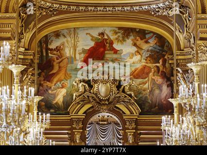 PARIS, FRANCE, 14 MARS 2017 : intérieurs, fresques et détails architecturaux du palais Garnier, Opéra de Paris, 14 mars 2017 à Paris, France, Banque D'Images