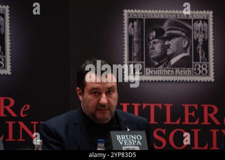 Rome, Italie. 28 novembre 2024. Matteo Salvini assiste à la présentation du livre de Bruno Vespa 'Hitler et Mussolini' à Rome. (Photo de Vincenzo Nuzzolese/SOPA images/SIPA USA) crédit : SIPA USA/Alamy Live News Banque D'Images