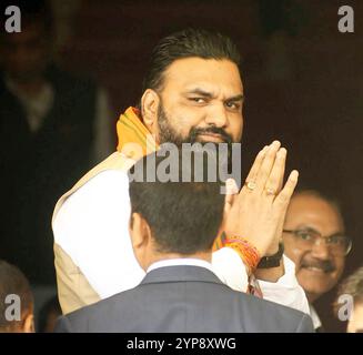 Patna, Inde. 28 novembre 2024. PATNA, INDE - NOVEMBRE 28 : Samrat Choudhary, vice-ministre en chef du Bihar, va assister à la session d'hiver à l'Assemblée du Bihar le 28 novembre 2024 à Patna, en Inde. (Photo de Santosh Kumar/Hindustan Times/Sipa USA) crédit : Sipa USA/Alamy Live News Banque D'Images