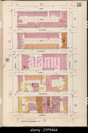 Brooklyn V. 3, plate No. 28 [carte délimitée par Penn, Harrison Ave., Lorimer, Marcy Ave.] 1884 - 1936 Banque D'Images