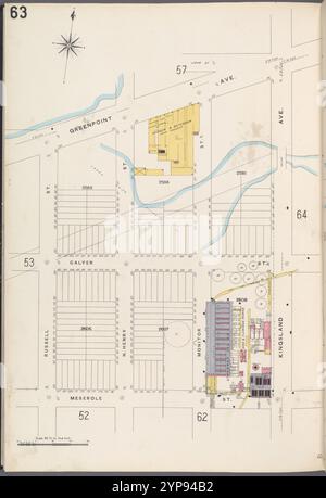 Brooklyn V. 4, plate No. 63 [Map Bounded by Greenpoint Ave., Kingsland Ave., Meserole réunies, Russell réunis] 1884 - 1936 Banque D'Images