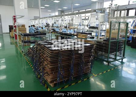 FUYANG, CHINE - 29 NOVEMBRE 2024 - des employés travaillent sur une ligne de production de produits d'alimentation sans fil dans l'atelier de Zhonghui Chuangzhi (Fuyan Banque D'Images