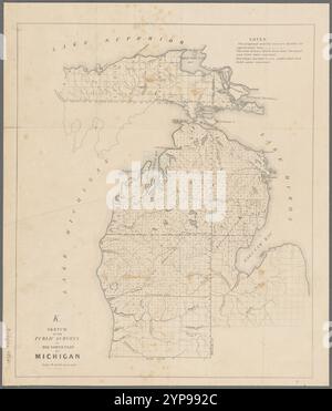 Croquis des enquêtes publiques dans la partie nord du Michigan 1854 par les États-Unis. Arpenteur général pour l'Ohio, l'Indiana et le Michigan Banque D'Images