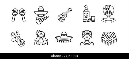 Jeu d'icônes Mexique Illustration de Vecteur