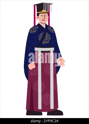 Robe de mariée traditionnelle coréenne tenue culturelle tradition hanbok mariage événement design icône ensemble coloré Illustration de Vecteur