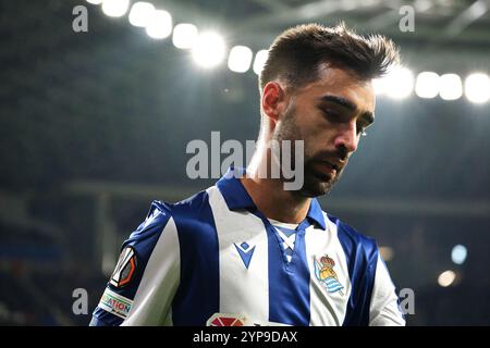 Donostia / San Sebastián, Gipuzkoa, Espagne - 28 novembre 2024 : Portrait de Brais Méndez lors du match Real Sociedad vs AFC Ajax, qui fait partie de la Ligue Europa, à Reale Arena. Crédit : Rubén Gil/Alamy Live News. Banque D'Images