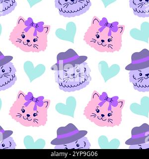 Modèle sans couture avec des chats et des coeurs Illustration de Vecteur