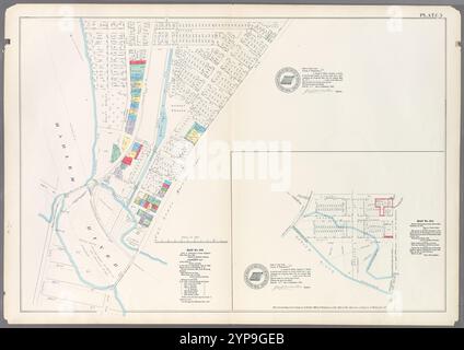 Planche 5 : carte no 375 [bornée par Fourth Avenue, Riverside Avenue, Macomb Avenue, Cottage Street, Morris Avenue, 3e Avenue et 129e Rue.] - Carte n° 213 [bordée par Cherry Street, Old Harlem Bridge Post Road de New York à Boston, Harlem River et New Bridge.] 1888 - 1897 Banque D'Images