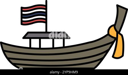 Illustration d'un bateau avec un drapeau thaïlandais dans le style art au trait Illustration de Vecteur