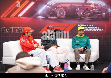 28.11.2024, circuit international de Losail, Doha, formule 1, Qatar. 11 août 2024. Qatar Grand Prix 2024, im Bild Charles Leclerc (MCO), Scuderia Ferrari HP, Pierre Gasly (FRA), Alpine F1 Team, Fernando Alonso (ESP), Aston Martin Aramco Cognizant Formula One Team (photo Alessio de Marco/Sipa USA) crédit : Sipa USA/Alamy Live News Banque D'Images