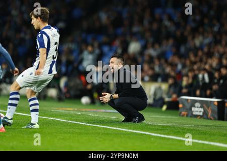 Saint-Sébastien, Espagne. 28 novembre 2024. Francesco Farioli (Ajax) Football/Football : phase de Ligue 'UEFA Europa League' match jour 5 entre Real Sociedad 2-0 AFC Ajax au Reale Arena de San Sebastian, Espagne . Crédit : Mutsu Kawamori/AFLO/Alamy Live News Banque D'Images