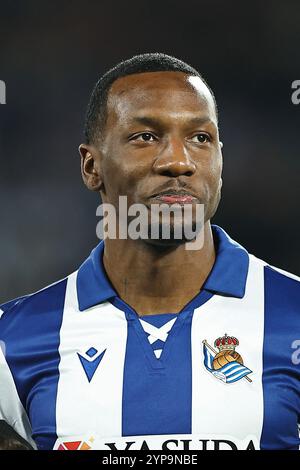 Saint-Sébastien, Espagne. 28 novembre 2024. Sheraldo Becker (Sociedad) Football/Football : phase de Ligue 'UEFA Europa League' match jour 5 entre Real Sociedad 2-0 AFC Ajax au Reale Arena de San Sebastian, Espagne . Crédit : Mutsu Kawamori/AFLO/Alamy Live News Banque D'Images