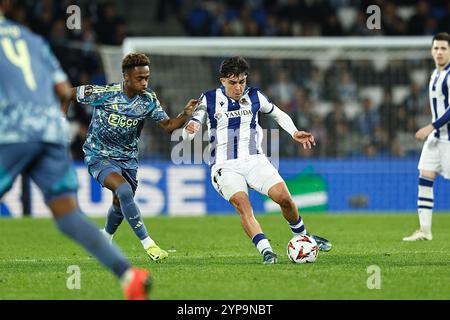 Saint-Sébastien, Espagne. 28 novembre 2024. Jon Aramburu (Sociedad) Football/Football : phase de Ligue 'UEFA Europa League' match jour 5 entre Real Sociedad 2-0 AFC Ajax au Reale Arena de San Sebastian, Espagne . Crédit : Mutsu Kawamori/AFLO/Alamy Live News Banque D'Images