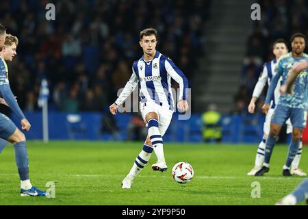 Saint-Sébastien, Espagne. 28 novembre 2024. Martin Zubimendi (Sociedad) Football/Football : phase de Ligue 'UEFA Europa League' match jour 5 entre Real Sociedad 2-0 AFC Ajax au Reale Arena de Saint-Sébastien, Espagne . Crédit : Mutsu Kawamori/AFLO/Alamy Live News Banque D'Images