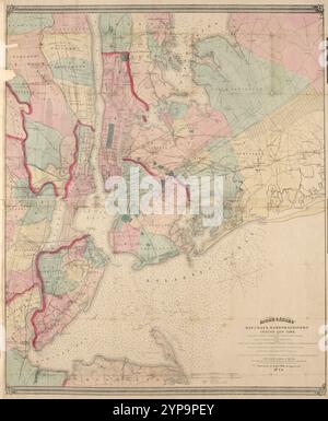 Carte d'Asher & Adams des baies, ports et rivières autour de New York : montrant les canaux, sondages, phares, bouées & c. Et la topographie complète du pays environnant : y compris Hempstead, Sandy-Hook, South-Amboy, Newark, Yonkers, N. Rochelle & Glencove de Dripps, M. (Matthew) Banque D'Images