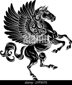 Armoiries héraldiques rampantes de Pegasus Horse Crest Illustration de Vecteur