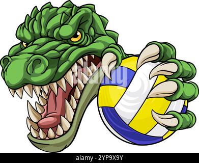 Mascotte de volleyball crocodile alligator crocodile Illustration de Vecteur