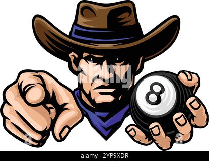 Cowboy Man Billiard Ball Cowboys Sport Team Mascot Illustration de Vecteur