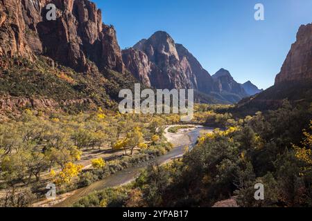 Découvrez la beauté époustouflante du parc national de Zion à Springdale, Utah. Cet endroit magnifique dispose d'imposantes falaises de grès et d'une vie animée Banque D'Images