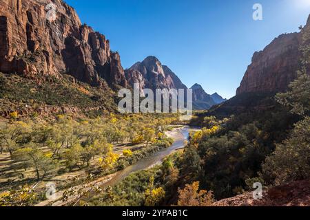 Découvrez la beauté époustouflante du parc national de Zion à Springdale, Utah. Cet endroit magnifique dispose d'imposantes falaises de grès et d'une vie animée Banque D'Images