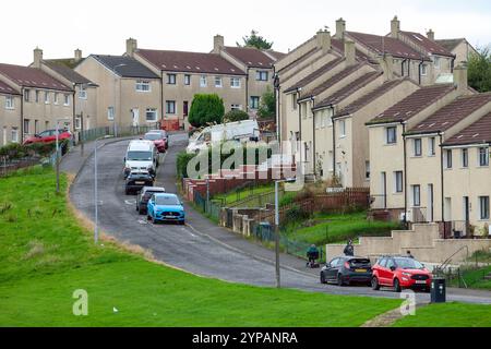 Une rangée de maisons à Drongan un ancien village minier, East Ayrshire, Écosse Banque D'Images