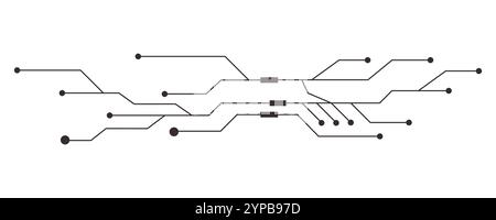 Puce de ligne de carte de circuit imprimé, logiciel. Carte mère intégrée, connexions. Réseau électronique innovant. Fond technologique, éléments de conception géométrique et système de connexion. Illustration vectorielle Illustration de Vecteur