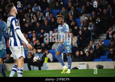 Donostia / San Sebastián, Gipuzkoa, Espagne - 28 novembre 2024 : Jadon Banel lors du match entre Real Sociedad vs AFC Ajax match, dans le cadre de l'Europa League, qui s'est tenu à Reale Arena. Crédit : Rubén Gil/Alamy Live News. Banque D'Images