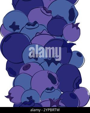 Belle bordure verticale transparente de bleuet mûr frais sur fond transparent. Texture macro. Motif de bordure. Bannière. Illustration vectorielle Illustration de Vecteur