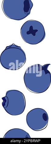 Motif vertical de bordure sans couture de ligne graphique. Vector Blue Berry, whortleberry, huckleberry, hurtleberry, blaeberry Illustration de Vecteur