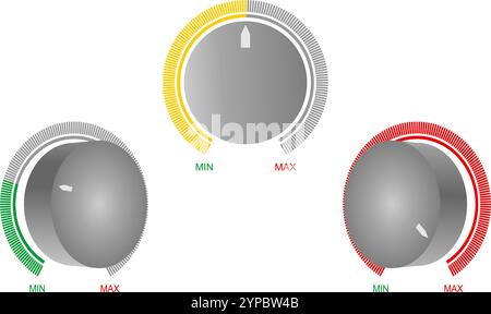 bouton de commutateur rond avec illustration vectorielle de réglage d'échelle minimum et maximum isolé sur fond blanc. Illustration de Vecteur