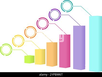 graphique de croissance 3d graphique à barres, infographie d'affaires à 6 barres avec titre d'étiquettes de légende. illustration vectorielle isolée sur fond blanc. Illustration de Vecteur