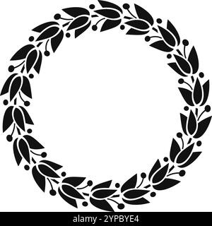 Couronne florale noire élégante sur fond blanc pour les cadres vintage ou les frontières dans les invitations de mariage ou les cartes de vacances. Illustration de Vecteur