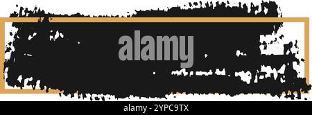 Large trait de pinceau noir avec une bordure rectangulaire dorée crée une toile de fond dramatique et artistique sur un fond blanc propre, parfait pour ajouter une touc Illustration de Vecteur