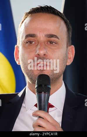 Bruxelles, Belgique. 29 novembre 2024. Le maire Alessandro Zappala photographié lors d’une cérémonie pour les nouveaux maires de la région de Bruxelles-capitale, vendredi 29 novembre 2024, à Bruxelles. BELGA PHOTO BENOIT DOPPAGNE crédit : Belga News Agency/Alamy Live News Banque D'Images