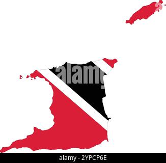 Trinité-et-Tobago drapeau sur la carte, Trinité-et-Tobago carte avec drapeau, drapeau de la nation de Trinité-et-Tobago, Trinité-et-Tobago carte Illustration de Vecteur
