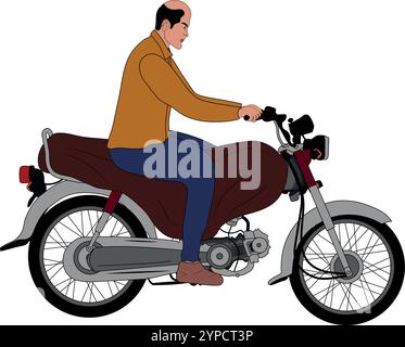 Pakistan homme avec une conduite d'une moto Pakistan Honda CD 70, illustration vectorielle. Illustration de Vecteur