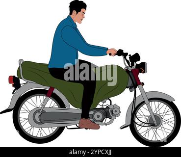 Pakistan homme avec une conduite d'une moto Pakistan Honda CD 70, illustration vectorielle. Illustration de Vecteur