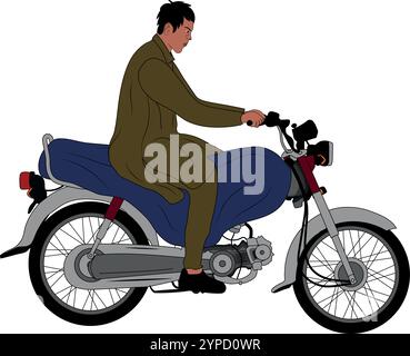 Pakistan homme avec une conduite d'une moto Pakistan Honda CD 70, illustration vectorielle. Illustration de Vecteur
