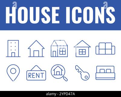 Vecteur de jeu d'icônes de maison. vecteur d'icônes de ligne d'accueil. icônes de maison Illustration de Vecteur