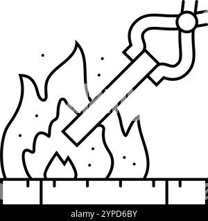 illustration vectorielle d'icône de ligne de forgeron de traitement thermique Illustration de Vecteur