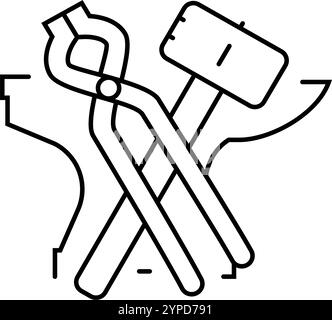 illustration vectorielle d'icône de ligne de forgeron d'artiste en métal Illustration de Vecteur