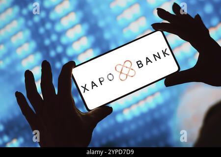 24 février 2024, Brésil. Dans cette illustration photo, le logo de Xapo Bank est affiché sur un écran de smartphone Banque D'Images