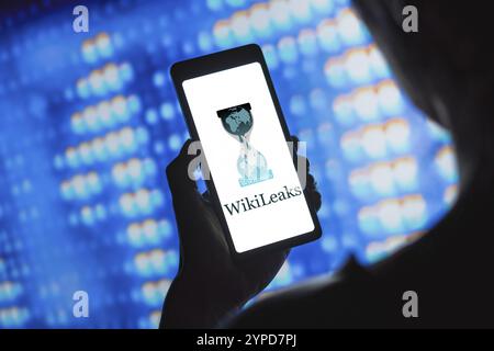 20 mai 2024, Brésil. Dans cette illustration photo, le logo WikiLeaks est affiché sur l'écran d'un smartphone Banque D'Images