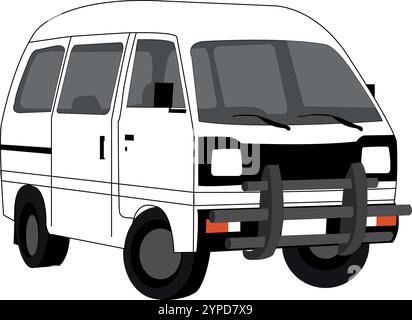 Suzuki Bolan illustration vectorielle, toit élevé. Fourgon hiroof Suzuki avec illustration vectorielle isolée. Image simple du transport de véhicules terrestres. Illustration de Vecteur