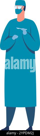 Chirurgien professionnel portant un équipement de protection complet comprenant une blouse, une casquette chirurgicale, un masque, des gants et une protection oculaire, tenant un scalpel prêt pour la chirurgie dans un environnement stérile Illustration de Vecteur
