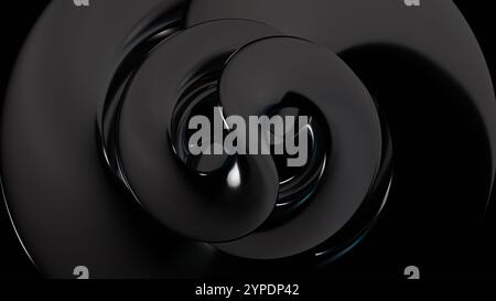 Forme de spirale abstraite en noir, créant une sensation de mouvement et de profondeur. Une représentation visuelle de l'infini et du mystère. Banque D'Images