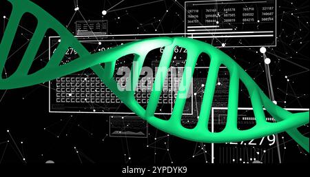 Image de brin d'ADN sur données scientifiques et codage binaire Banque D'Images