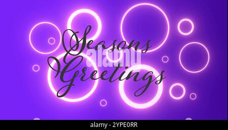 Image du texte de voeux de saisons sur des cercles de néon sur fond bleu Banque D'Images