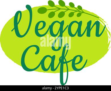 Le logo vert présente un lettrage élégant et une branche délicate, symbolisant des ingrédients frais et naturels et favorisant un style de vie végétalien Illustration de Vecteur
